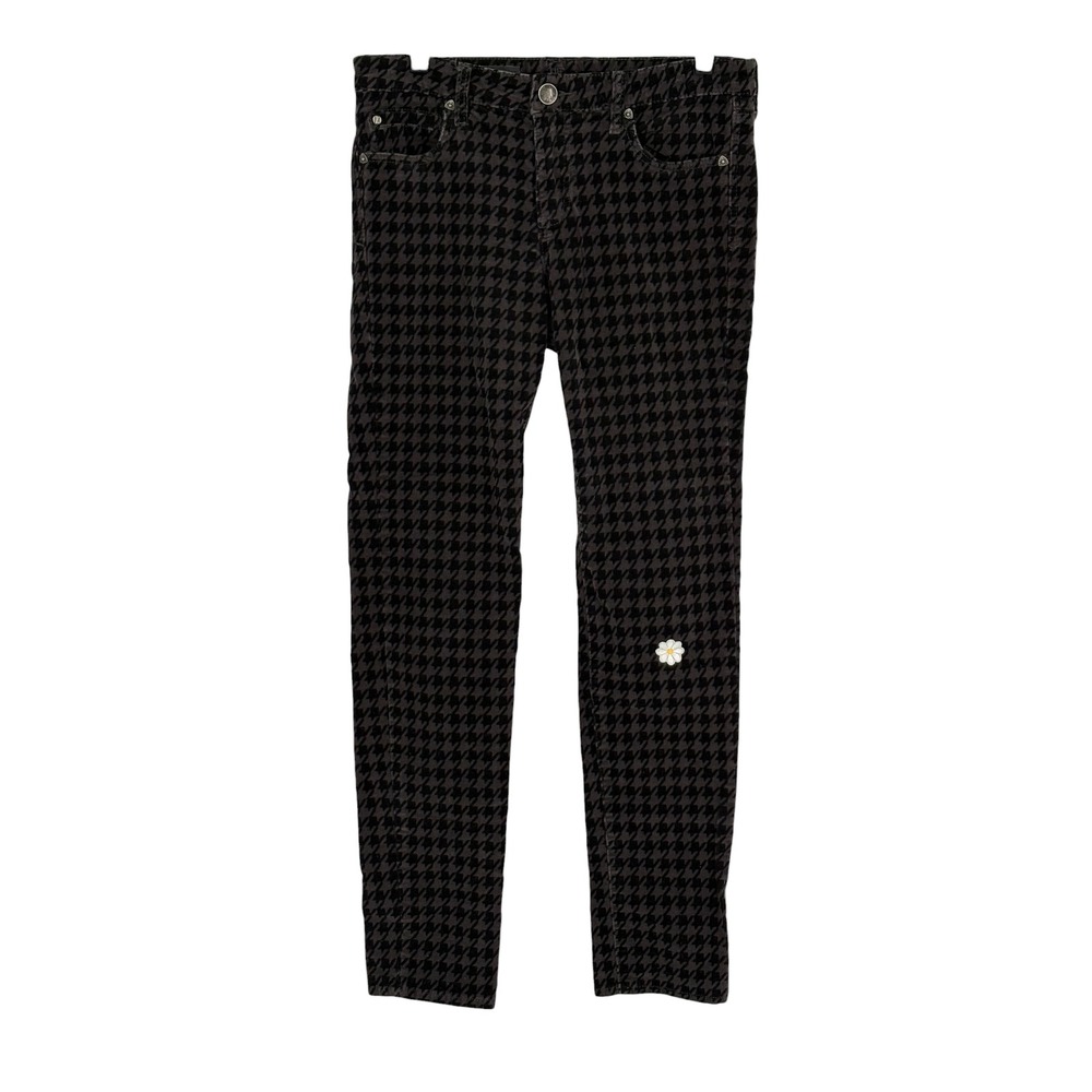 Kut from the Kloth Diana Skinny Jeans Grey Houndstooth Corduroy Daisy Size 10